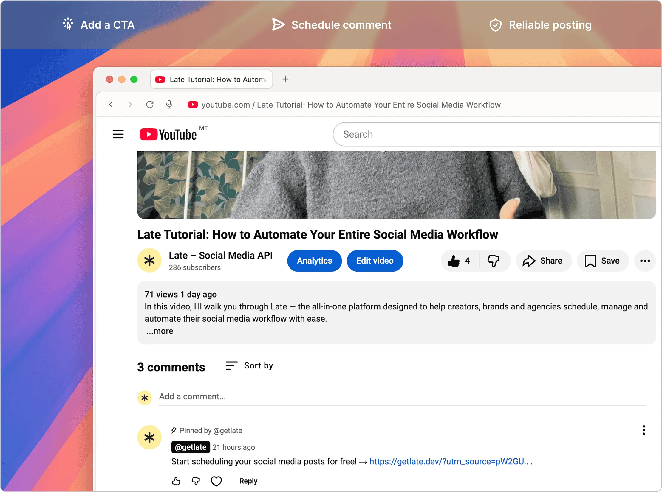 First comment scheduling interface
