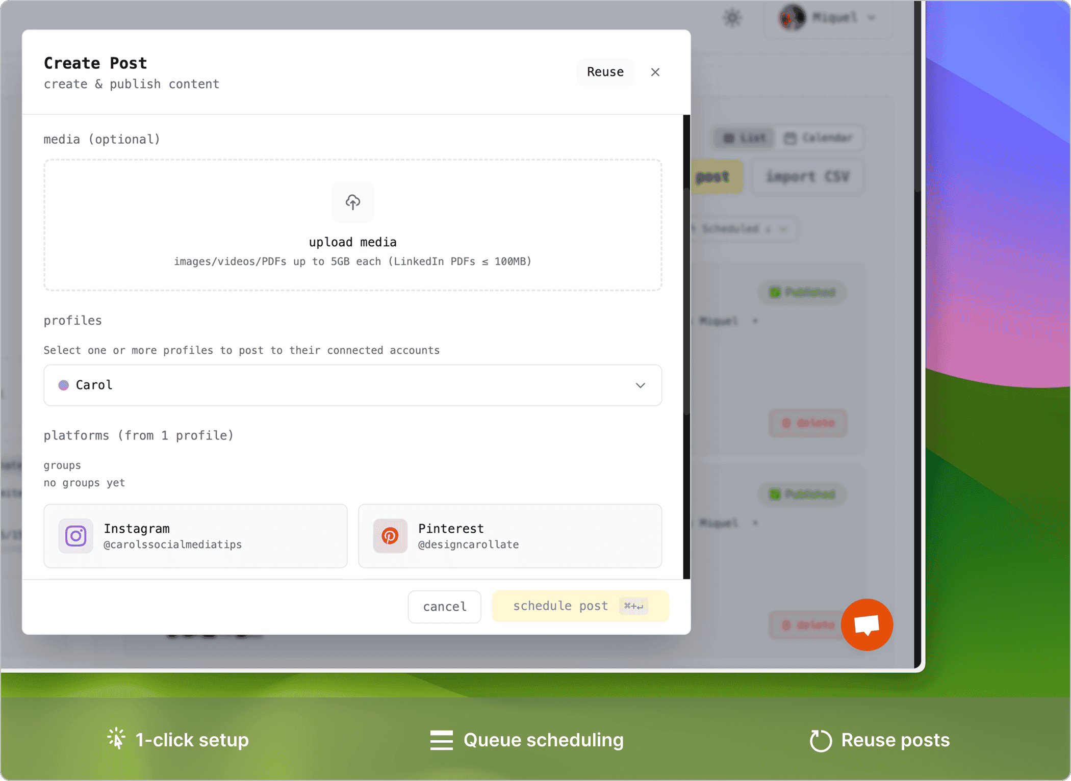 Late scheduling interface