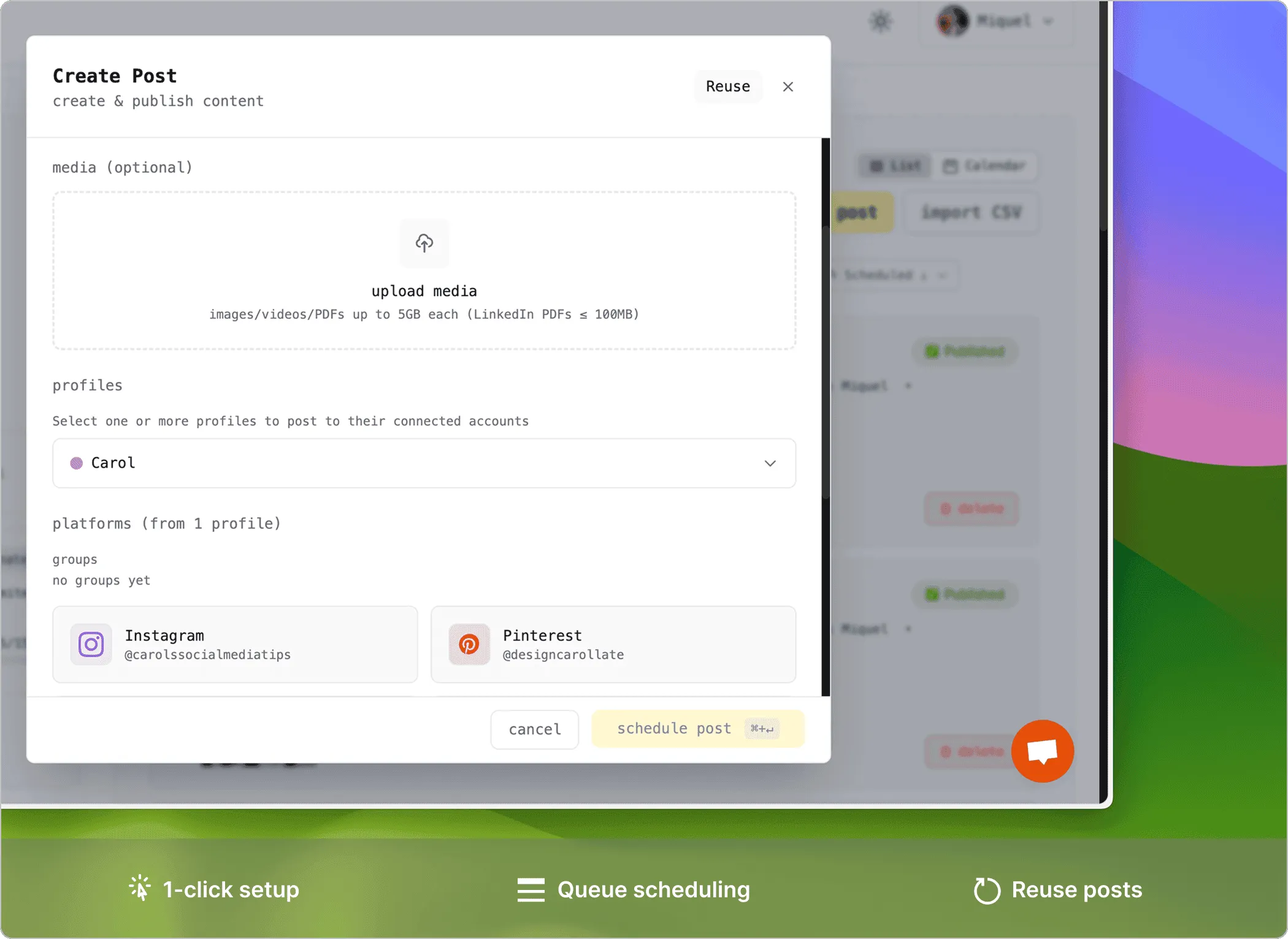 Late scheduling interface