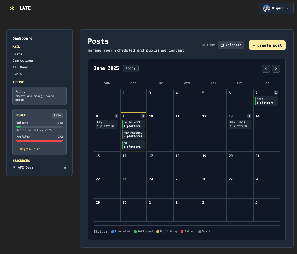 Late dashboard preview