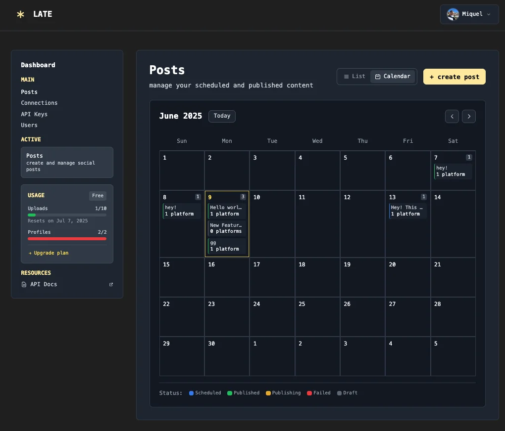 Late dashboard preview