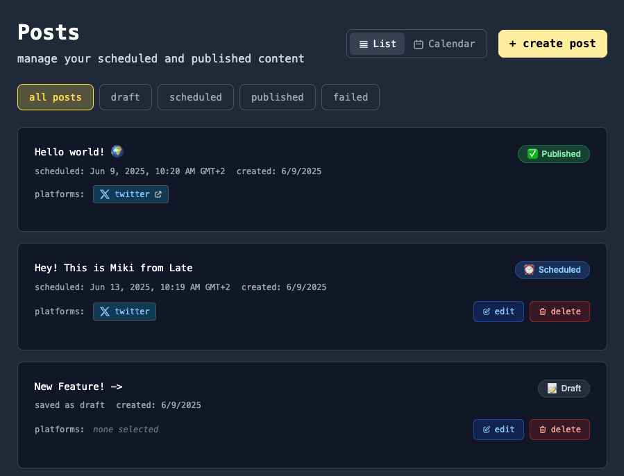 Posts calendar preview