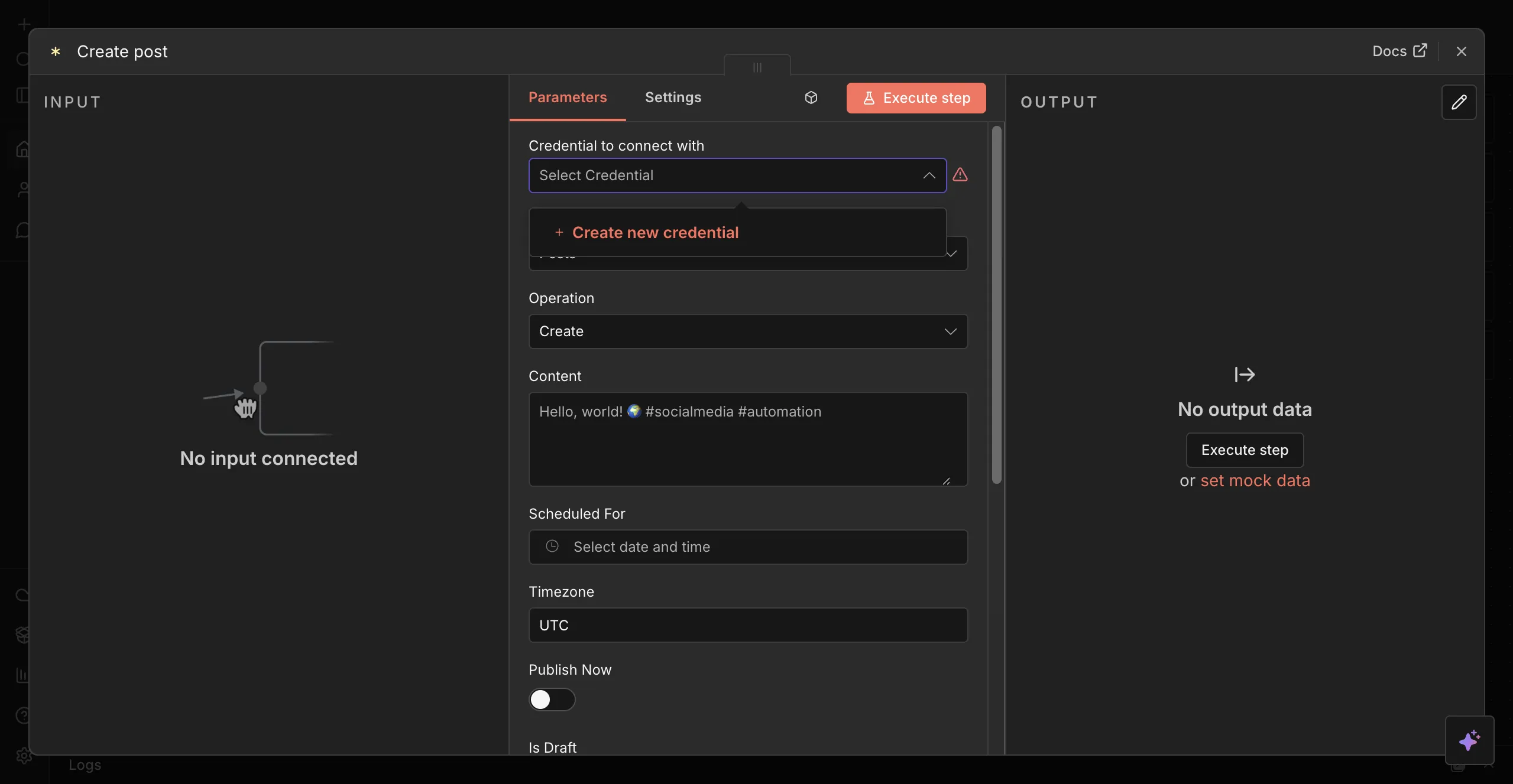 Select Create Post action