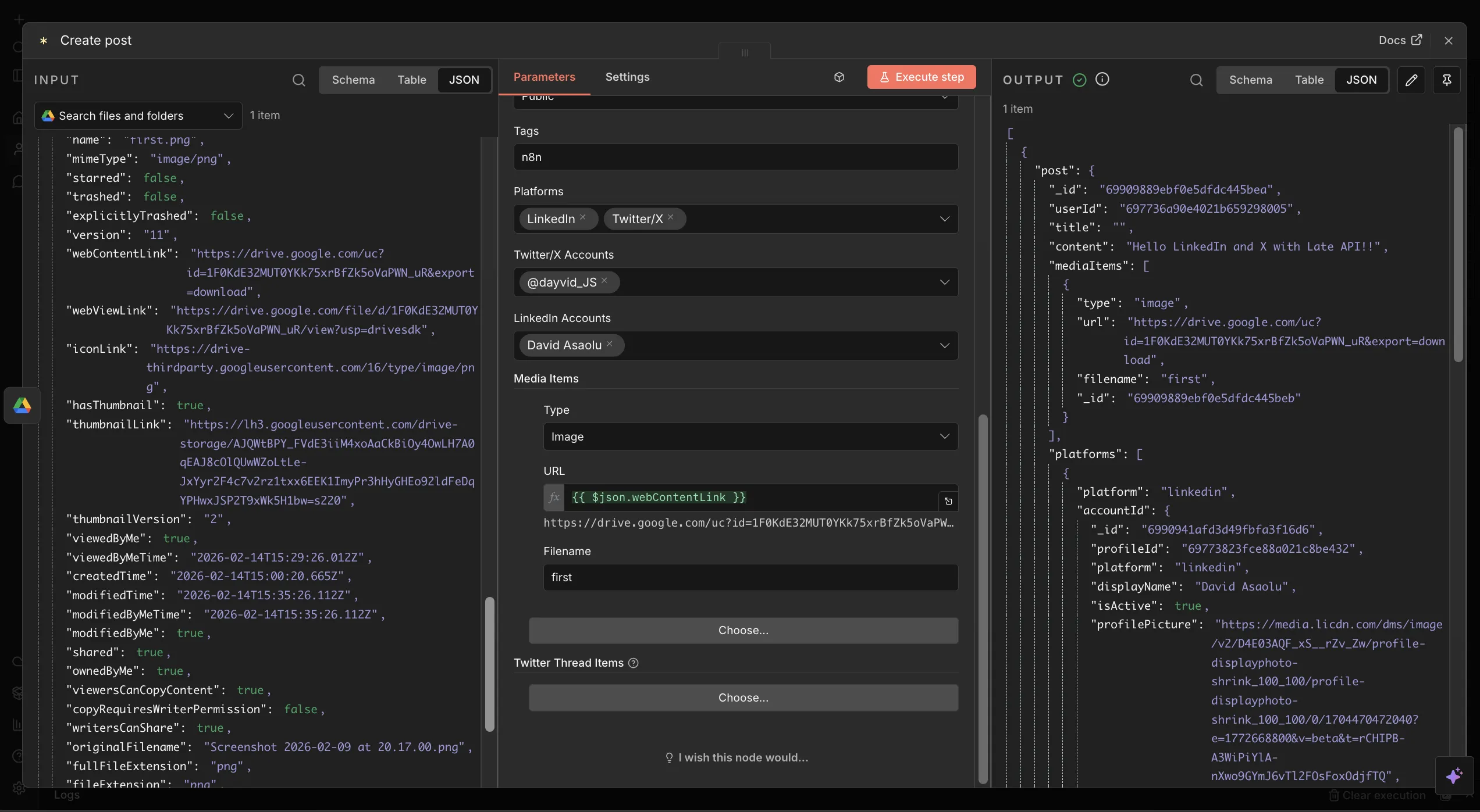 Set media URL in Late Create Post