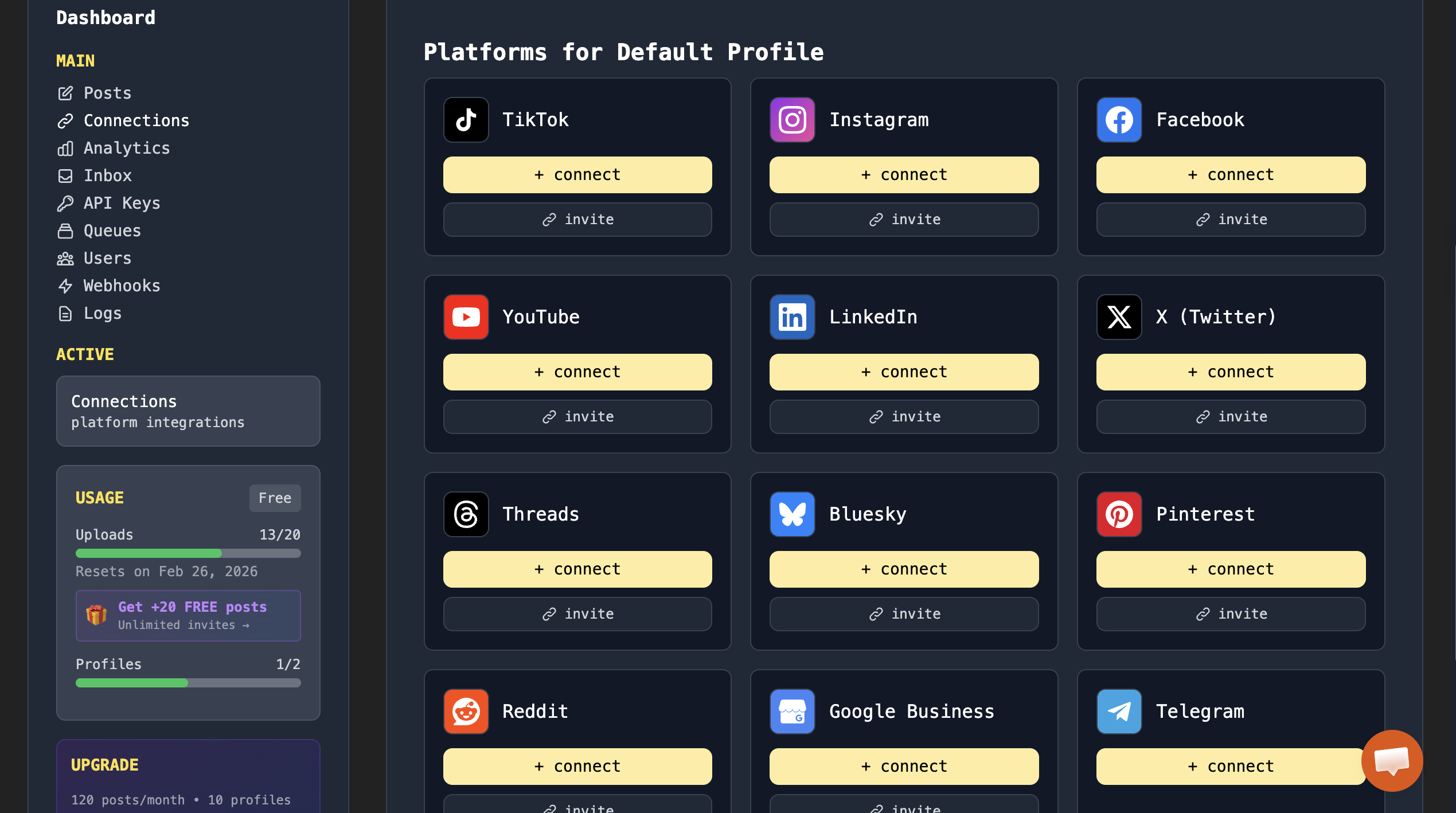 Late dashboard for creating social media posts