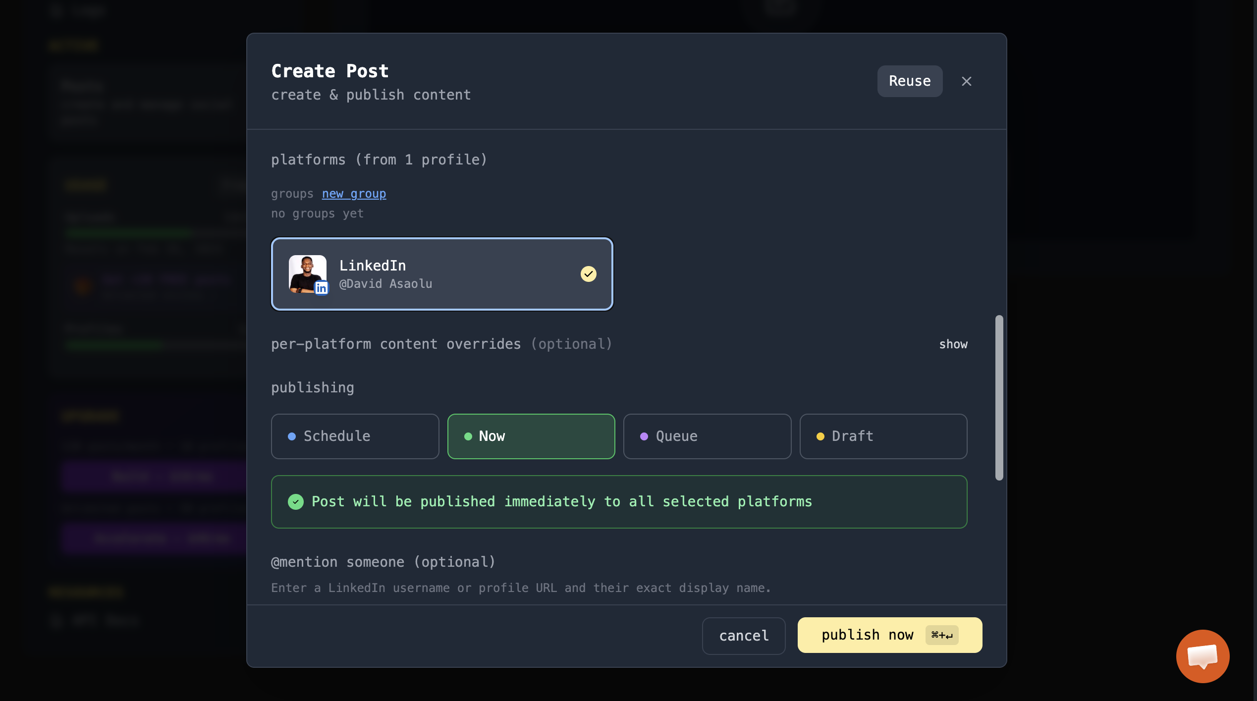 Late scheduling options for social media posts