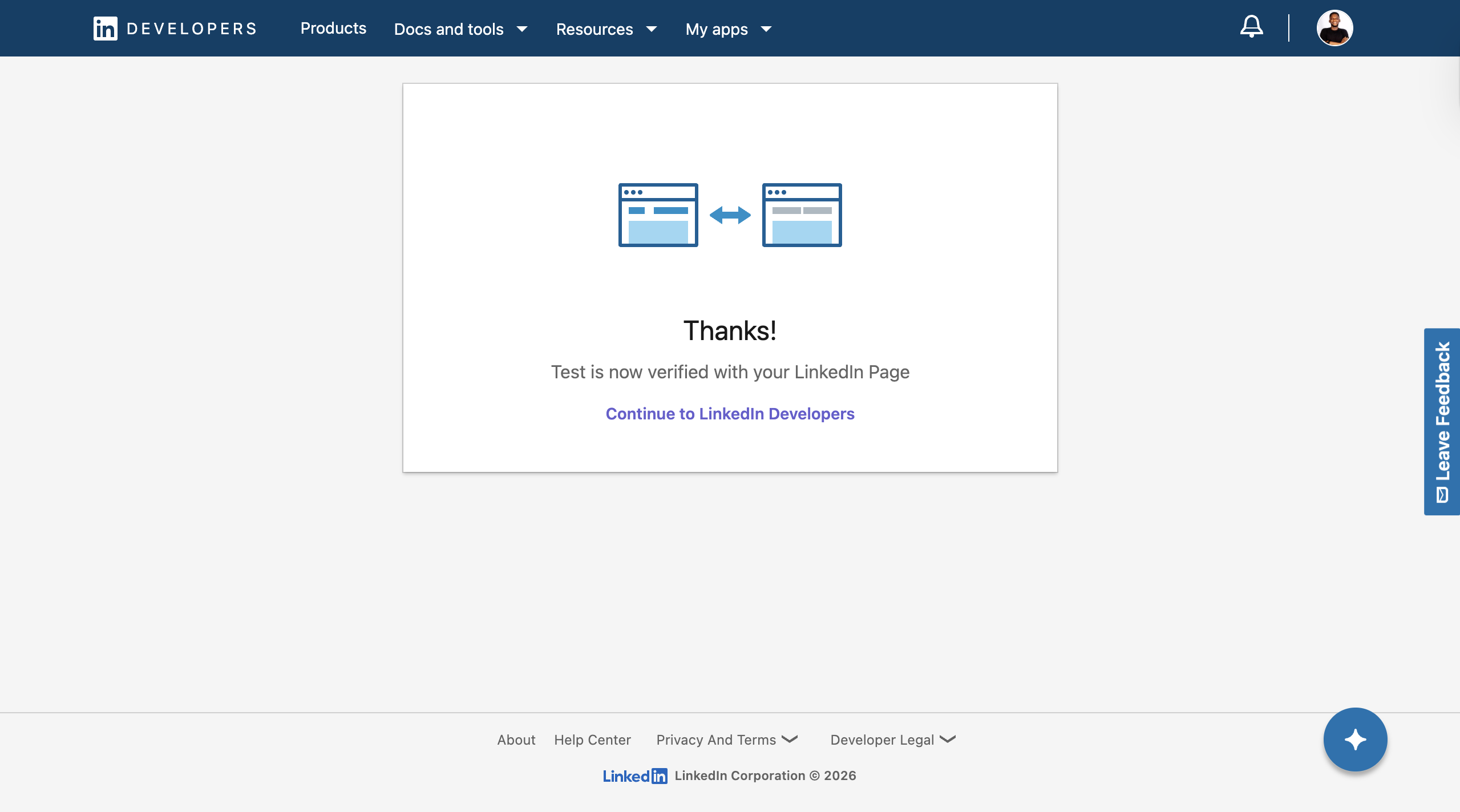 LinkedIn application verified successfully