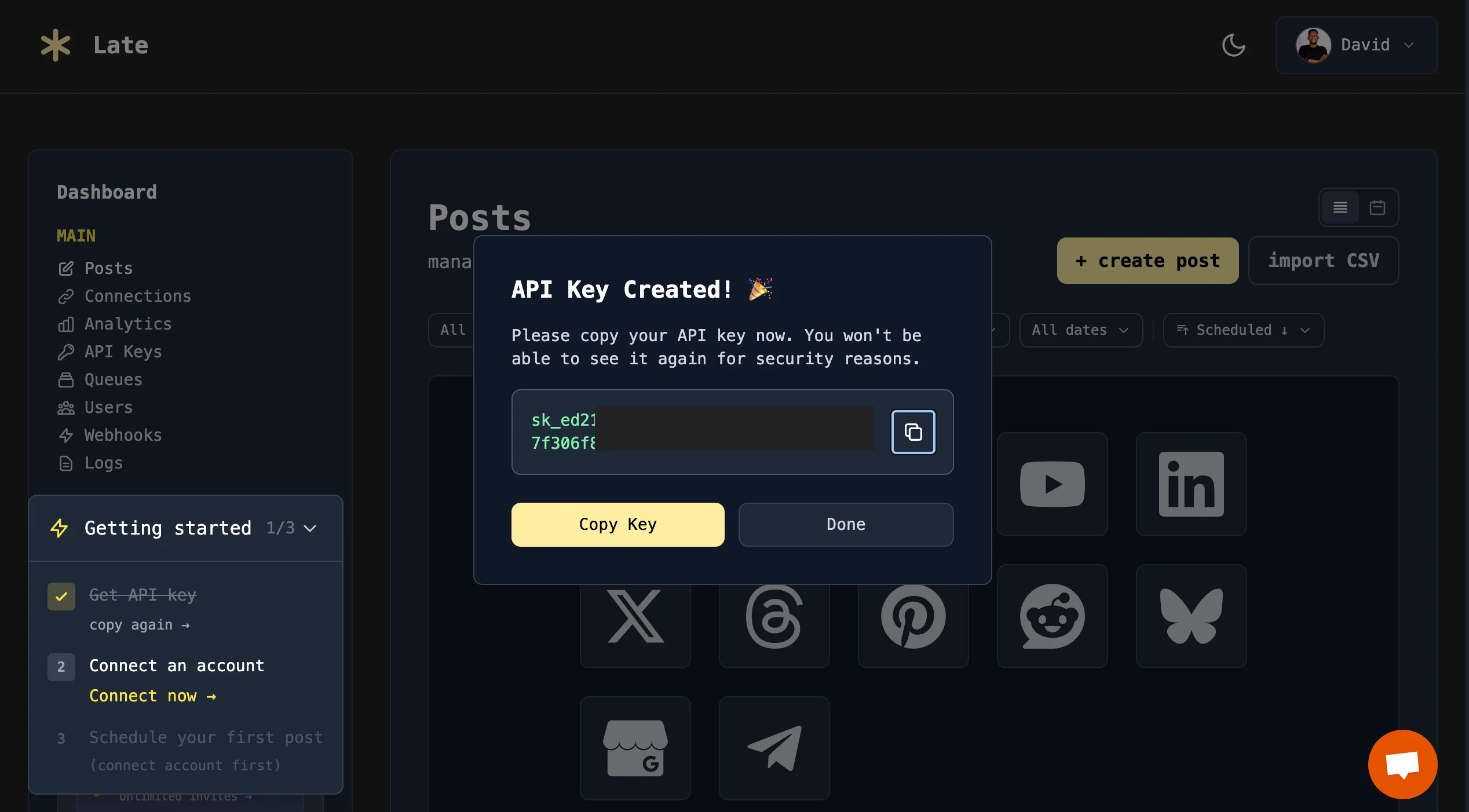 Create a Late API key