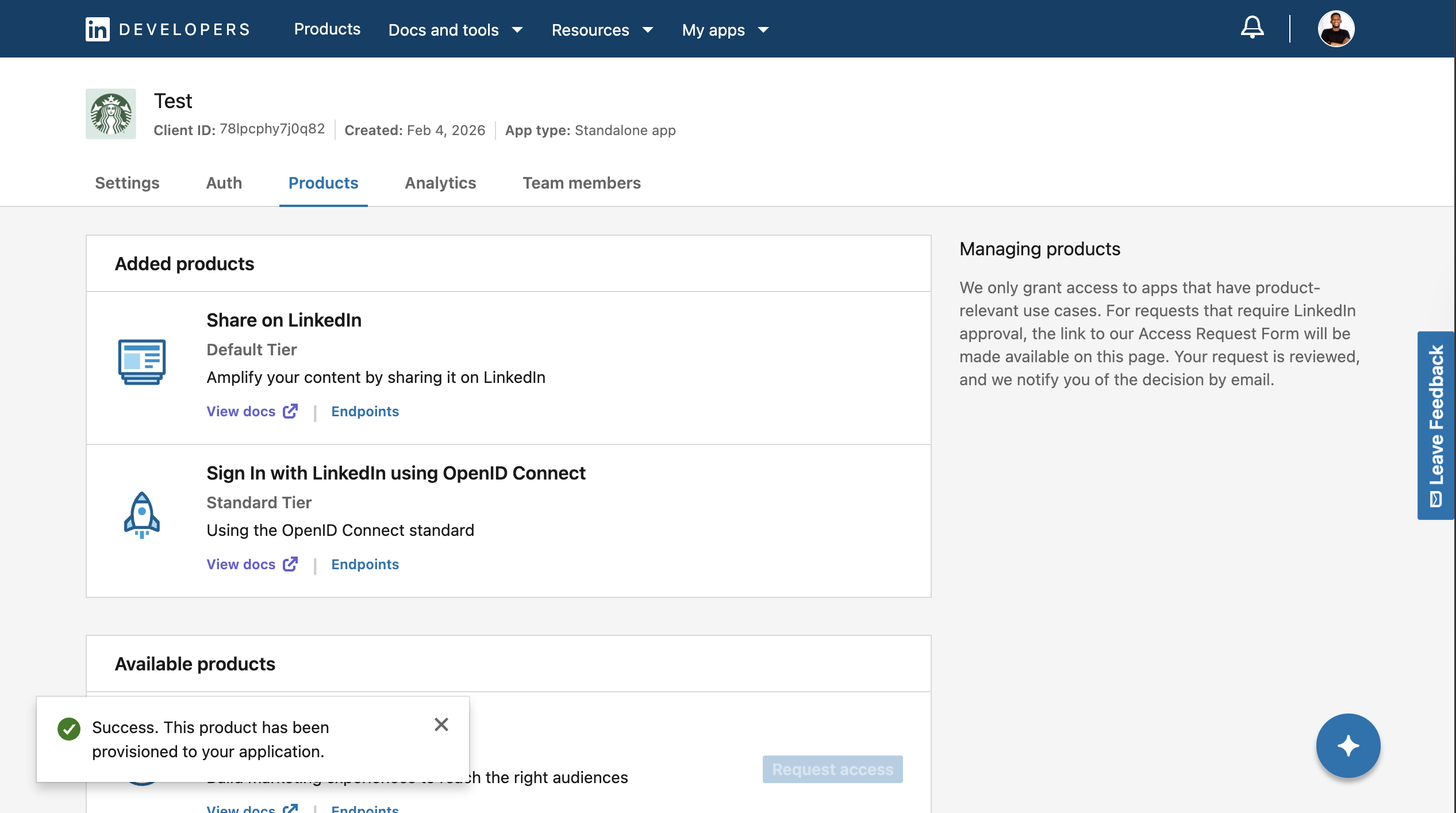 Request LinkedIn API product access